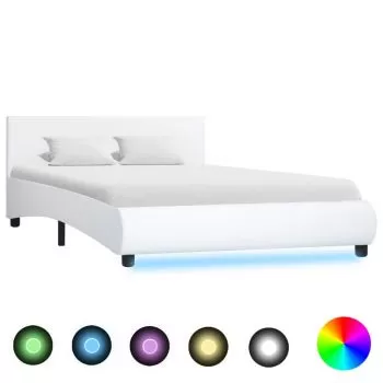 Cadru de pat cu LED, alb, 140 x 200 cm