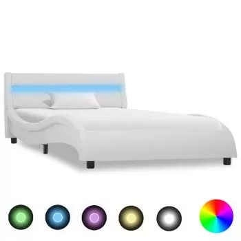 Cadru de pat cu LED, alb, 90 x 200 cm