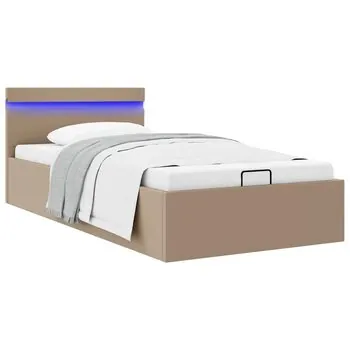  Cadru pat hidraulic LED cappuccino 100x200 cm piele ecologică 