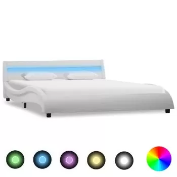 Cadru de pat cu LED, alb, 140 x 200 cm