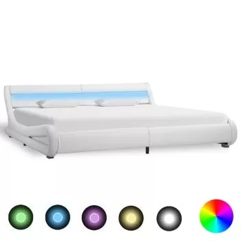 Cadru de pat cu LED, alb, 180 x 200 cm