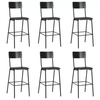  Scaune de bar, 6 buc., negru, placaj solid, oțel