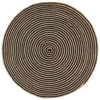 Covor lucrat manual cu model spiralat, negru, 90 cm