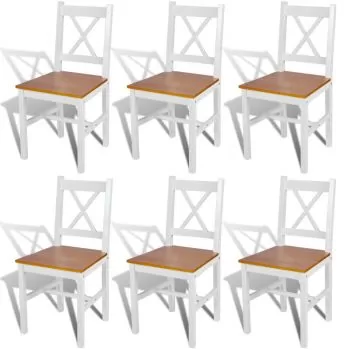 Set 6 bucati scaune de bucatarie, alb si bej