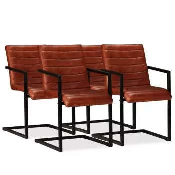  Scaune de bucătărie, 4 buc., maro, piele naturală