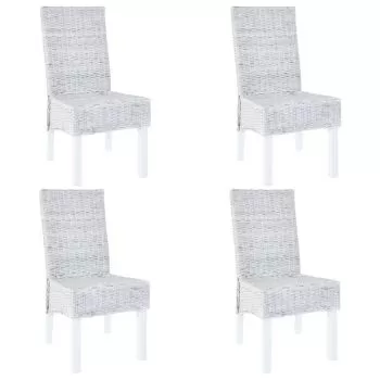  Scaune de bucătărie, 4 buc., alb, ratan Kubu & mango