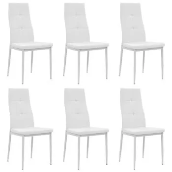  Scaune de bucătărie, 6 buc., alb, piele ecologică