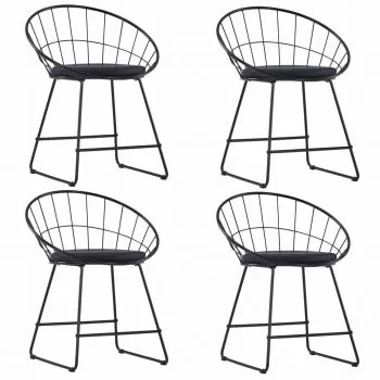  Scaune bucătărie, șezut din piele ecologică, 4 buc, negru, oțel