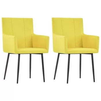 Set 2 bucati scaune de bucatarie cu brate, galben, 52 x 59.5 x 93 cm