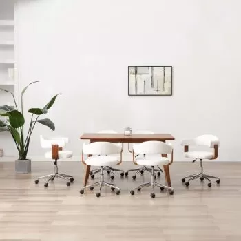 Set 6 bucati scaune pivotante de masa, alb, 49.5 x 51.5 x 115.5 cm