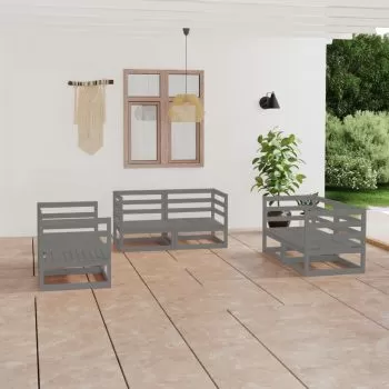 Set mobilier de grădină, 6 piese, gri, lemn masiv de pin