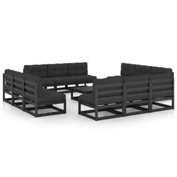 Set mobilier de gradina cu perne, 13 piese, negru