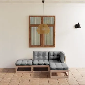  Set mobilier de grădină cu perne, 4 piese, lemn masiv de pin