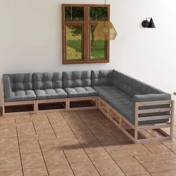  Set mobilier de grădină, 7 piese, cu perne, lemn masiv de pin