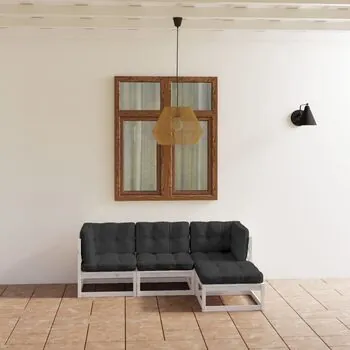  Set mobilier de grădină cu perne, 4 piese, lemn masiv de pin