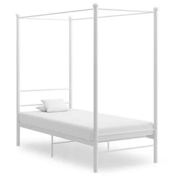  Cadru de pat cu baldachin, alb, 100x200 cm, metal