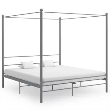  Cadru de pat cu baldachin, gri, 200x200 cm, metal 