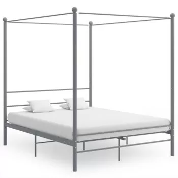  Cadru de pat cu baldachin, gri, 160x200 cm, metal 