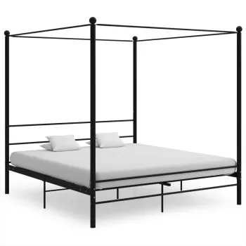 Cadru de pat cu baldachin, negru, 200 x 200 cm