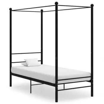 Cadru de pat cu baldachin, negru, 90 x 200 cm