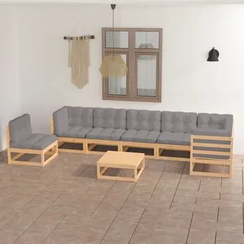  Set mobilier de grădină cu perne, 8 piese, lemn masiv de pin