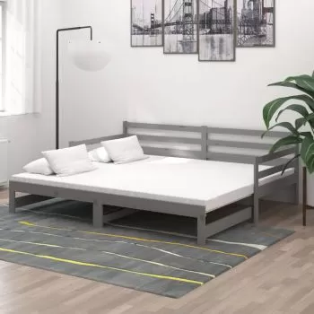  Pat extensibil de zi, gri, 2x(90x200) cm, lemn masiv de pin