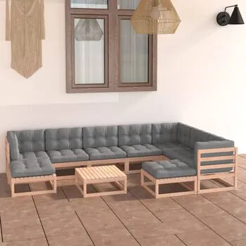  Set mobilier grădină cu perne, 10 piese, lemn masiv de pin