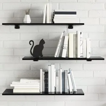  Plăci bibliotecă, 8 buc. negru extralucios 80 x 30 x 1,5 cm PAL