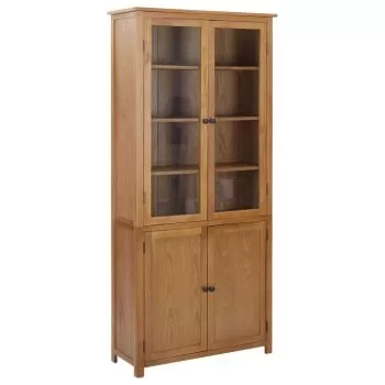  Bibliotecă cu 4 uși, 90x35x200 cm, lemn masiv stejar & sticlă