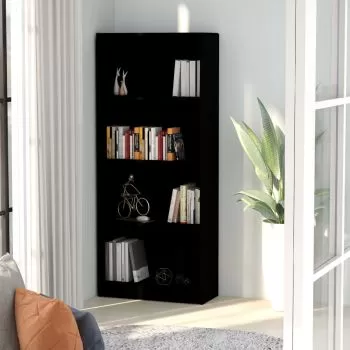  Bibliotecă cu 4 rafturi, negru, 60x24x142 cm, lemn prelucrat