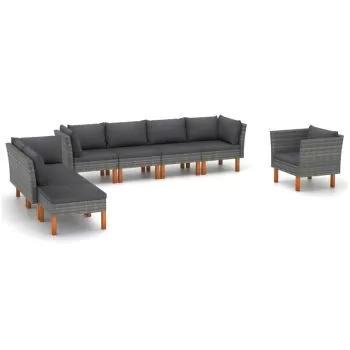  Set mobilier grădină, 8 piese, gri, poliratan și lemn eucalipt