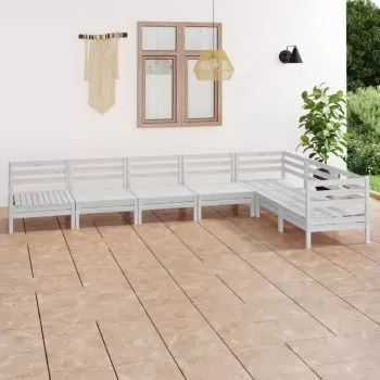  Set mobilier de grădină, 7 piese, alb, lemn masiv de pin