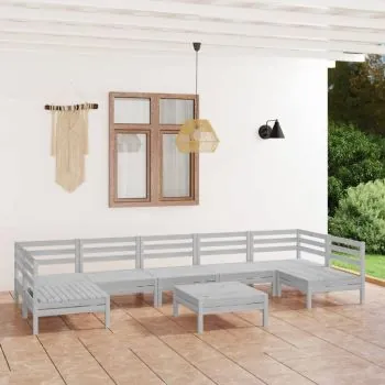 Set mobilier relaxare grădină, 8 piese, alb, lemn masiv de pin