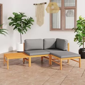 Set mobilier grădină cu perne gri, 4 piese, lemn masiv de tec