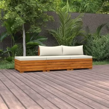Set mobilier grădină cu perne, 3 piese, lemn masiv de acacia