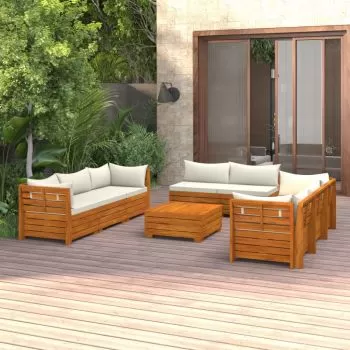 Set mobilier grădină cu perne, 9 piese, lemn masiv acacia