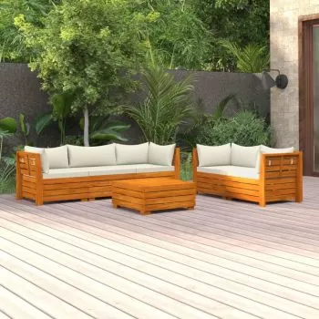 Set mobilier grădină cu perne, 6 piese, lemn masiv de acacia