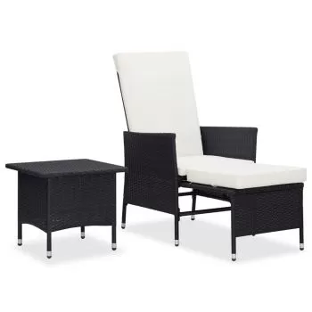  Set mobilier de grădină cu perne, 2 piese, negru, poliratan