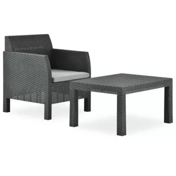  Set mobilier de grădină cu perne, 2 piese, antracit, PP ratan