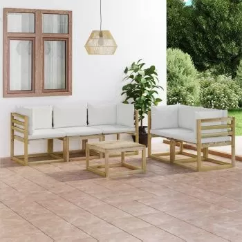 Set mobilier de grădină, 6 piese, cu perne crem