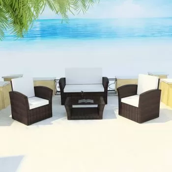  Set mobilier de grădină cu perne, 4 piese, maro, poliratan