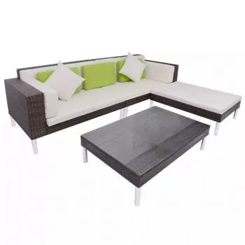  Set mobilier de grădină cu perne, 4 piese, maro, poliratan
