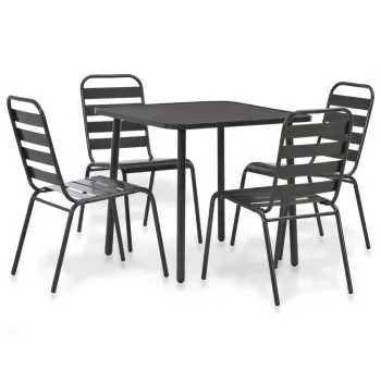  Set mobilier de exterior, 5 piese, gri închis, oțel