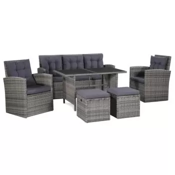  Set mobilier de grădină cu perne, 6 piese, gri, poliratan