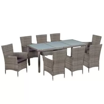  Set mobilier de exterior cu perne, 9 piese, gri, poliratan