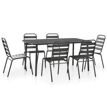  Set mobilier de exterior, 7 piese, gri închis, oțel