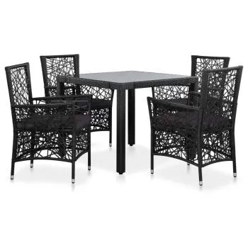  Set mobilier de exterior, 5 piese, negru, poliratan