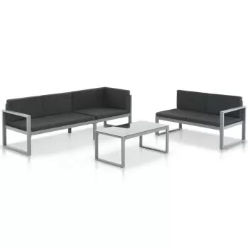 Set mobilier de gradina cu perne 3 piese negru aluminiu, negru