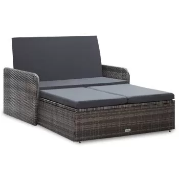  Set mobilier de grădină cu perne, 2 piese, gri, poliratan