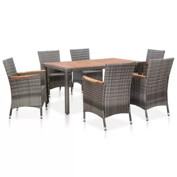  Set mobilier de grădină cu perne, 7 piese, gri, poliratan